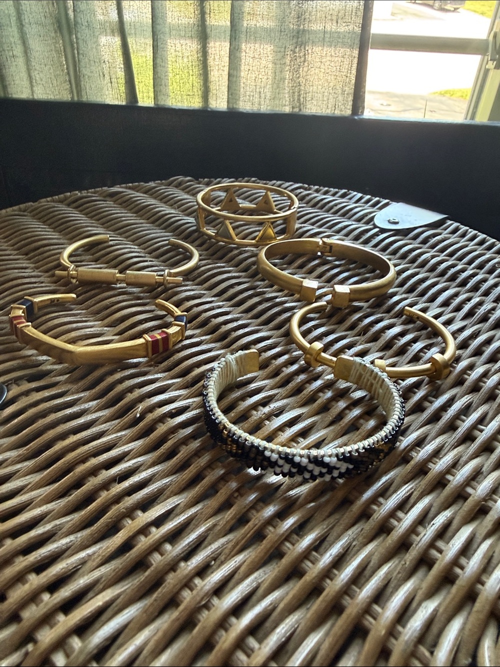 Madewell Gold-Tone Mixed Cuff Bracelet Set with Black & White Beaded Cuff